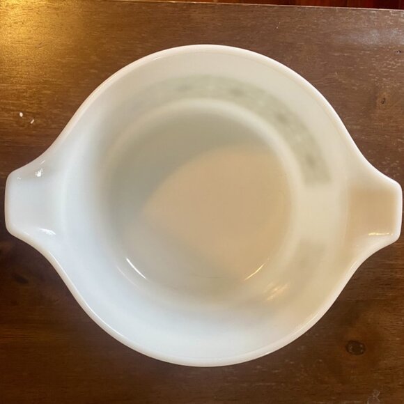 Pyrex Handled Bowl 474 B Round Verde Glass 1 1/2 Qt Kitchen Vintage Green Floral - Picture 5 of 8